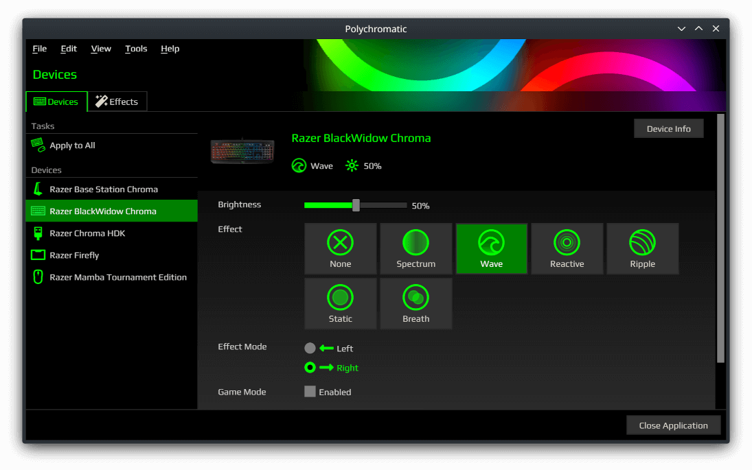 Screenshot of Polychromatic's Controller application